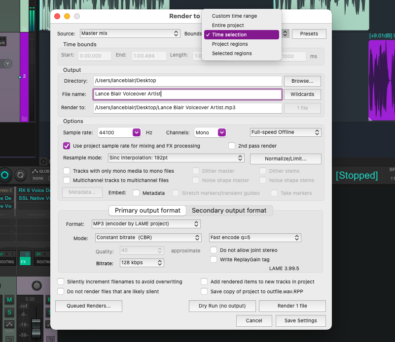 REAPER Render Menu