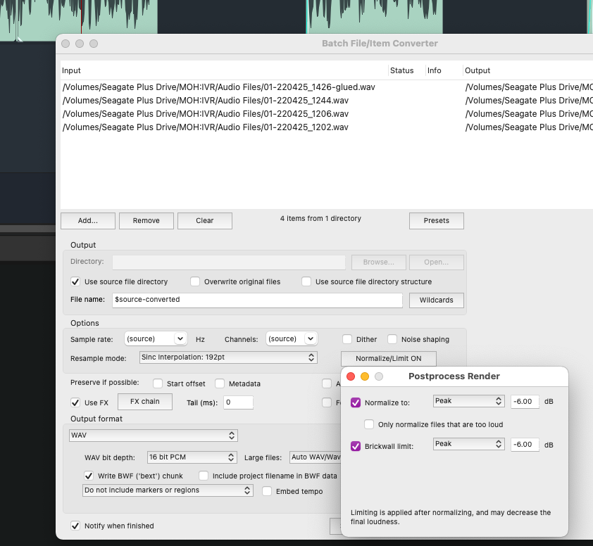 REAPER Batch Processing Menu